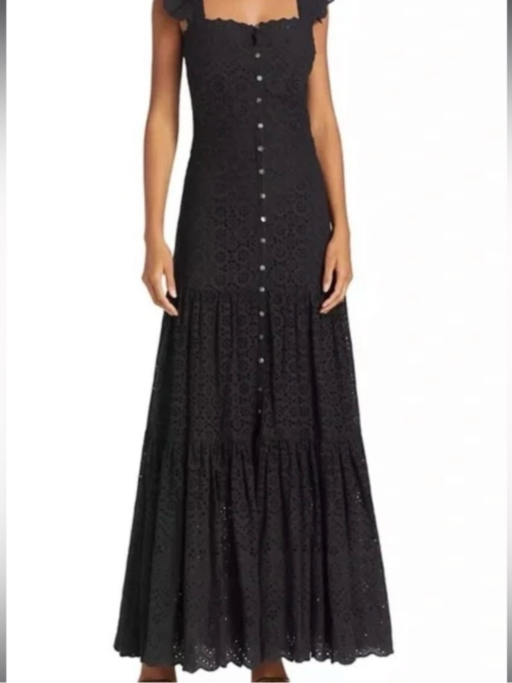 Veronica Beard Black Eyelet Button-Front Maxi Dress